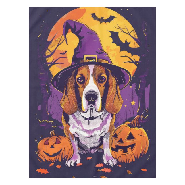 Toalha De Mesa Feiticeira de Beagle Halloween e Abóbora (Frente)