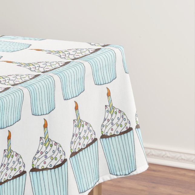 Toalha De Mesa Feliz aniversário Cupcake de Bolo Azul Sprinkles (Posição Original)