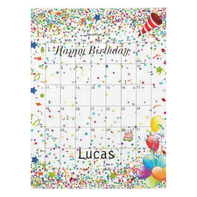 Toalha De Mesa Feliz Aniversário, Dezembro de 2022 Tablecloth (Frente)