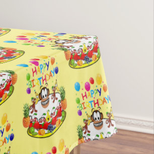Toalha De Mesa Feliz Aniversário, Fruta de Tablecloth, Macacos-B