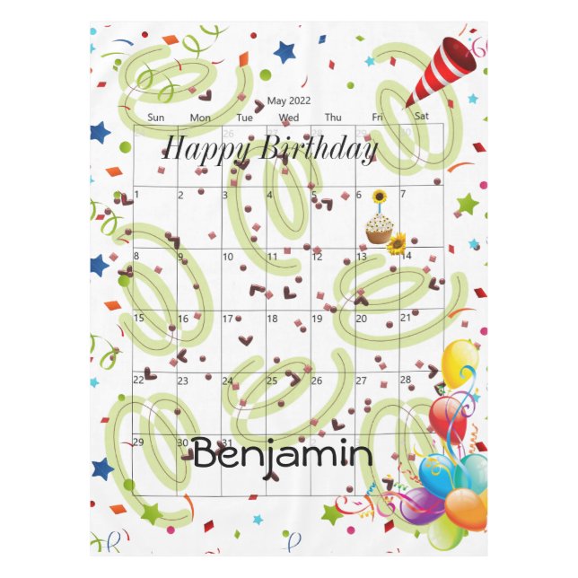 Toalha De Mesa Feliz Aniversário, maio de 2022 Tablecloth (Frente)