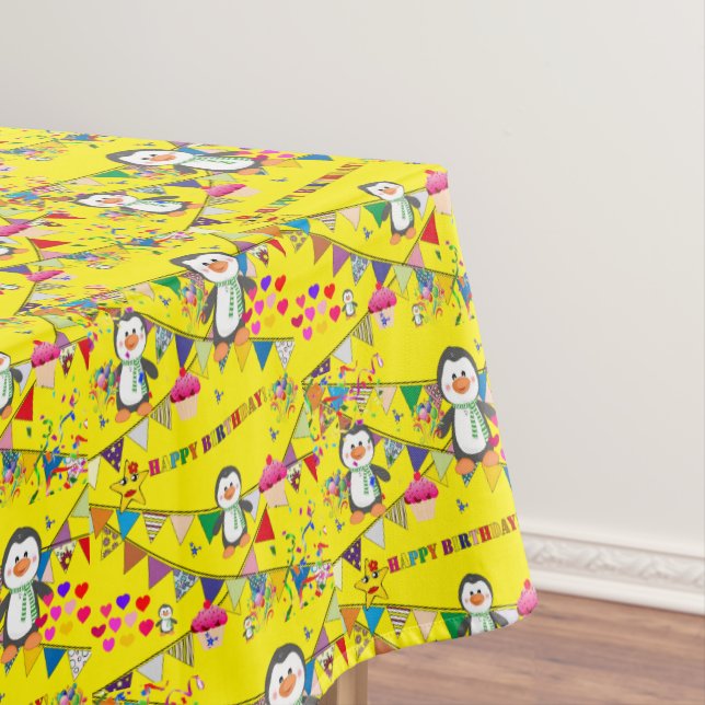Toalha de Mesa Feliz Aniversário Pinguim (Posição Original)
