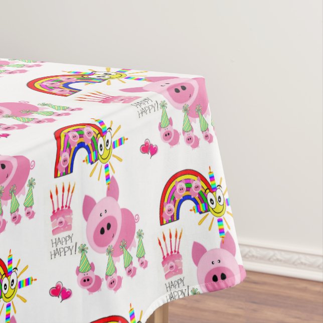 Toalha De Mesa Feliz aniversário Tablecloth Pink Porcos (Posição Original)