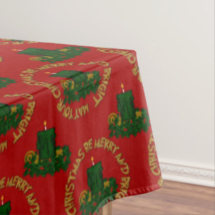 Toalha De Mesa Feliz Brilhante,Vela Verde Xmas-Tabletloth 60x104i