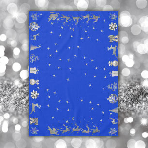 Toalha De Mesa Feliz e Natal brilhante em Prata e Azul