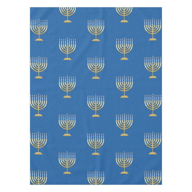 Toalha De Mesa Feliz Hanukkah, menorá judeu de ouro azul (Frente)