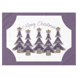 Toalha De Mesa Feliz Natal Arcos Roxos Fitas Douradas Árvore das