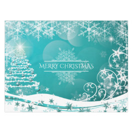 Toalha De Mesa Feliz Natal Flocos de Neve Flores de Árvore e Estr