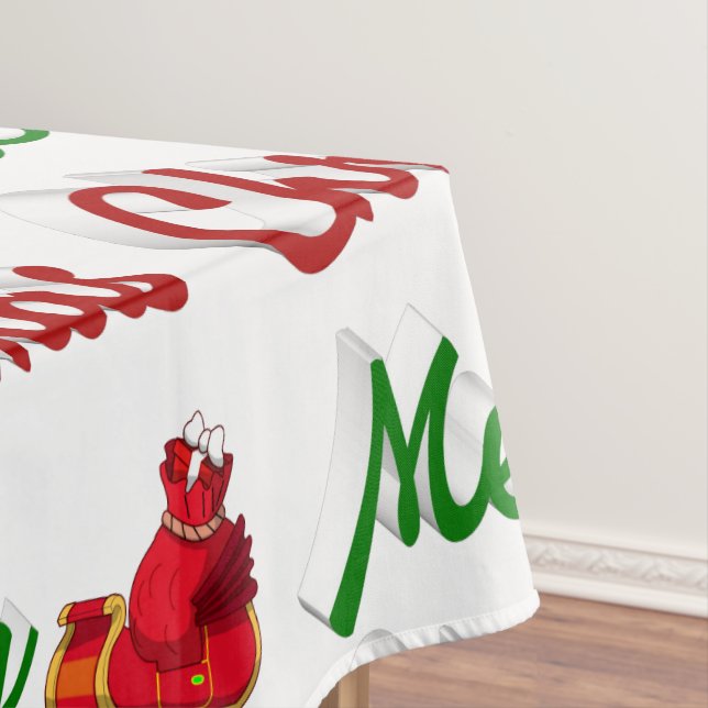 Toalha De Mesa Feliz Natal Papais noeis Sleigh red green script (Posição Original)