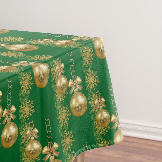 Toalha De Mesa Feliz Tablecloth de Natal, Douradas Bolas Verdes (Posição Original)