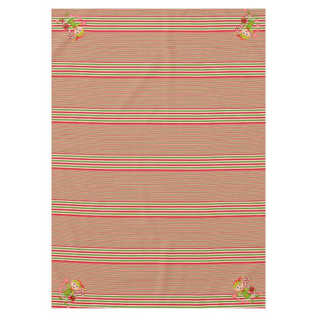 Toalha De Mesa Feliz Tablecloth de Natal, Elf Stripe Verde Vermel (Frente)