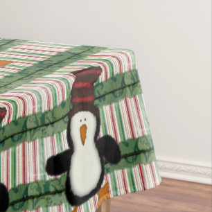Toalha De Mesa Feliz Tablecloth de Natal, Pinguim Xadrez Verde