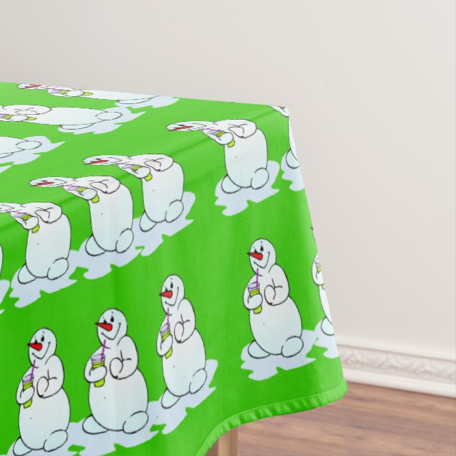 Toalha De Mesa Feliz Tablecloth de Natal, Sesty Snowman Green (Posição Original)