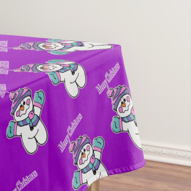 Toalha De Mesa Feliz Tablet de Natal, Púrpura Snowman (Posição Original)