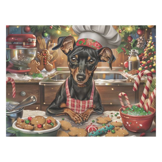 Toalha De Mesa Feriado alemão Pinscher Baking: Natal Festivo (Frente (Horizontal))