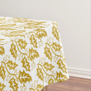 Toalha De Mesa Feriado de Natal Dourado com lágrimas holly