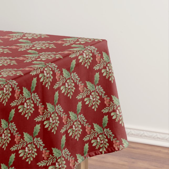 Toalha De Mesa Feriado de Natal Red Green Holly Berries (Posição Original)