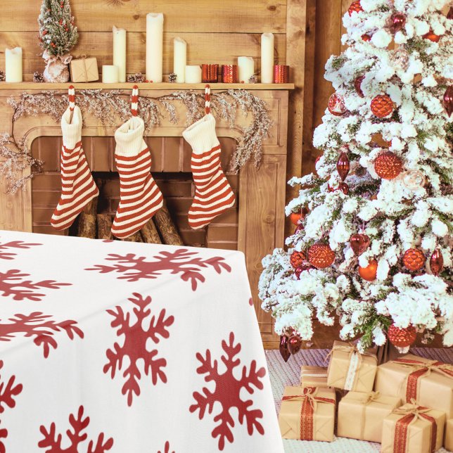 Toalha De Mesa Feriado de Natal Simples com Floco de Neve Vermelh (Criador carregado)