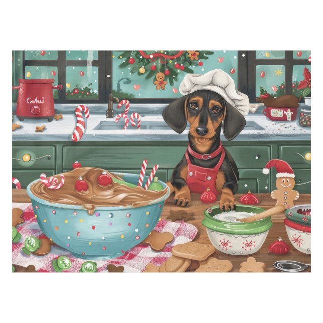 Toalha De Mesa Férias Dachshund Baking: Natal Festivo (Frente (Horizontal))