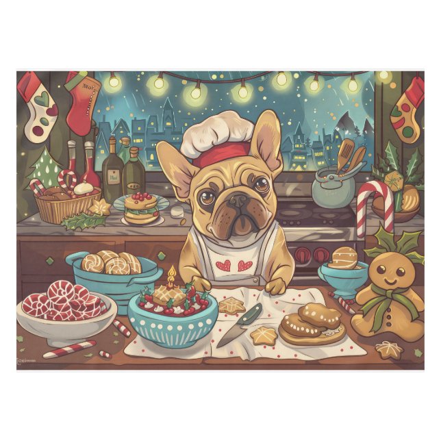 Toalha De Mesa Férias do Buldogue Francês Baking: Natal Festivo (Frente (Horizontal))