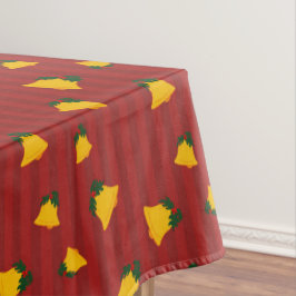 Toalha De Mesa Ferro Natal Dourado Listra Vermelha Sininhos Natal