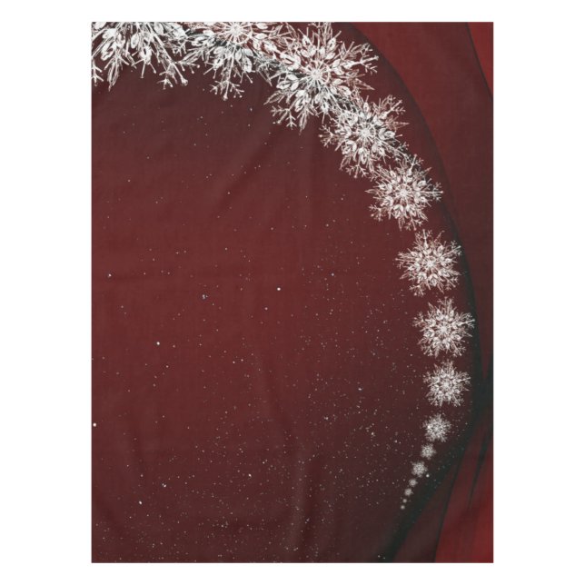 Toalha De Mesa Festa de Natal Crystal Snowflakes Red Rustic (Frente)