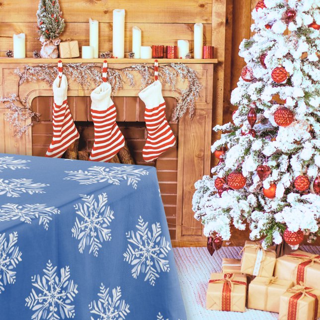 Toalha De Mesa Festivo Azul Branco Floco de Neve Padrão Natal (Criador carregado)
