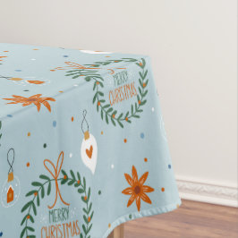 Toalha De Mesa Festivo Frita de Natal e ornamentos, Azul