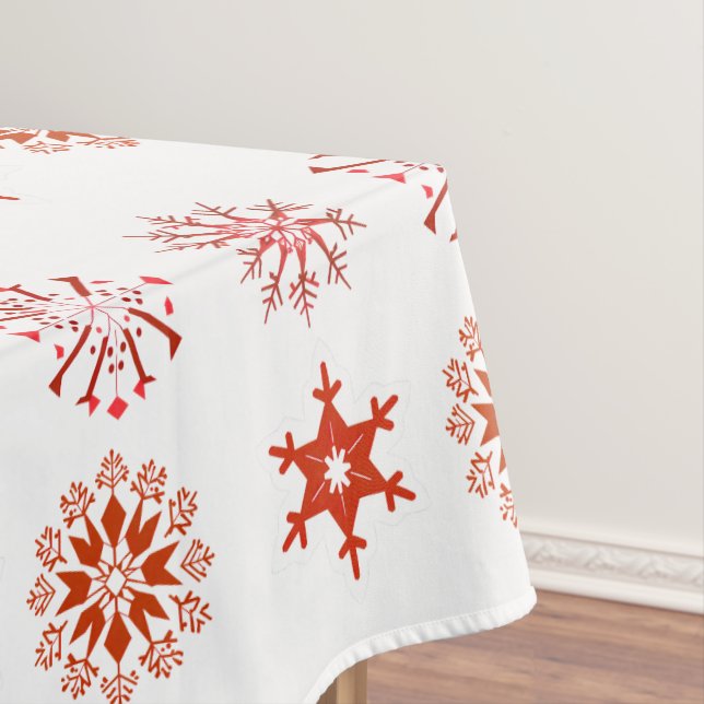 Toalha De Mesa Festivo Red Snowflake Feriado Natal Padrão (Posição Original)