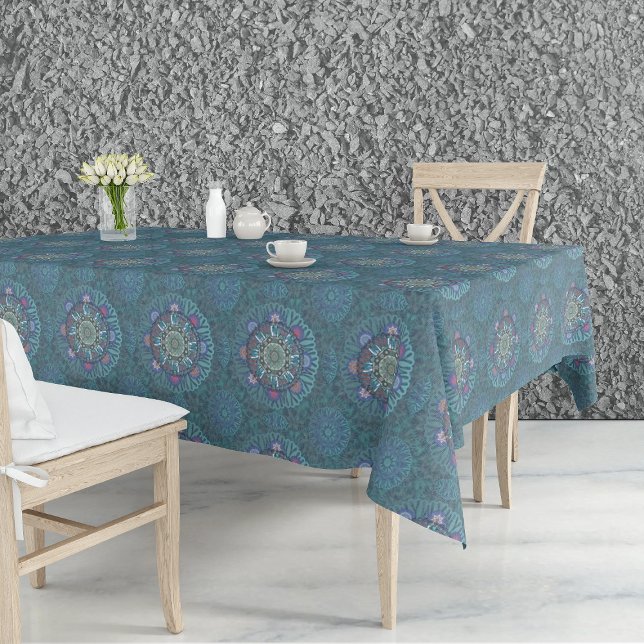 Toalha De Mesa Filtro da Força Aérea Floral Blue Manipur Mandala (Criador carregado)