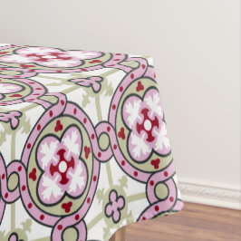 Toalha De Mesa Fita Flor de Azulejo Barcelona Vermelho Rosa Vinta