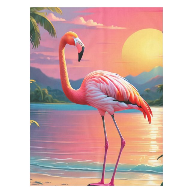 Toalha De Mesa Flamingo Sunset Praia Tropical (Frente)