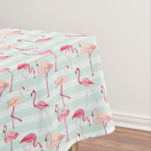 Toalha De Mesa Flamingos retros em listras da hortelã