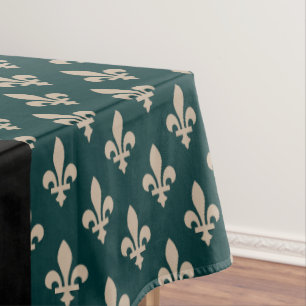 Toalha De Mesa Fleur de Lis, Bege sobre Verde, Real, Seu Nome