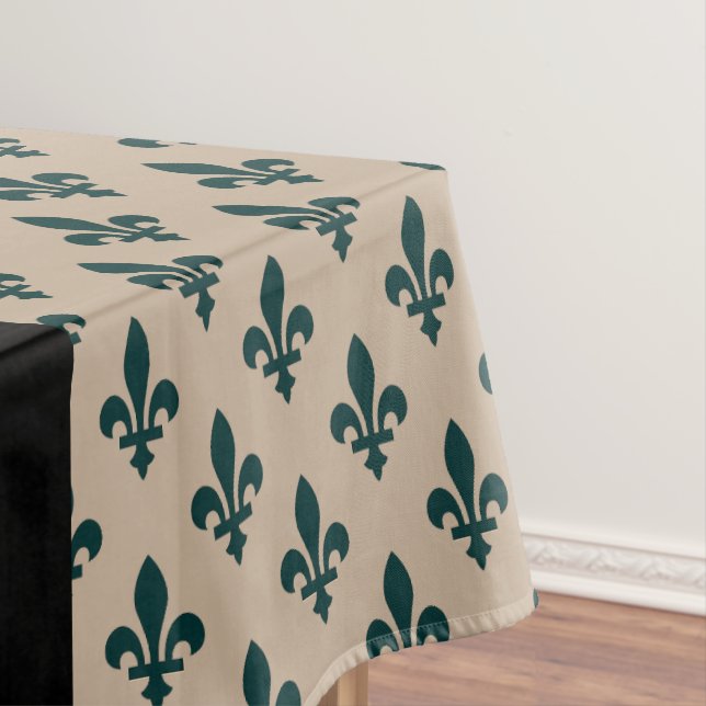 Toalha De Mesa Fleur de Lis, Verde sobre Bege, Real, Seu Nome (Posição Original)
