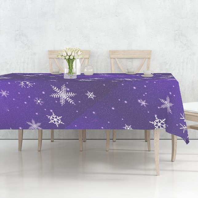 Toalha De Mesa Flocos de Neve Brancos Algodão Azul Fundo Tableclo (White Snowflakes Blue Background Cotton Tablecloth)