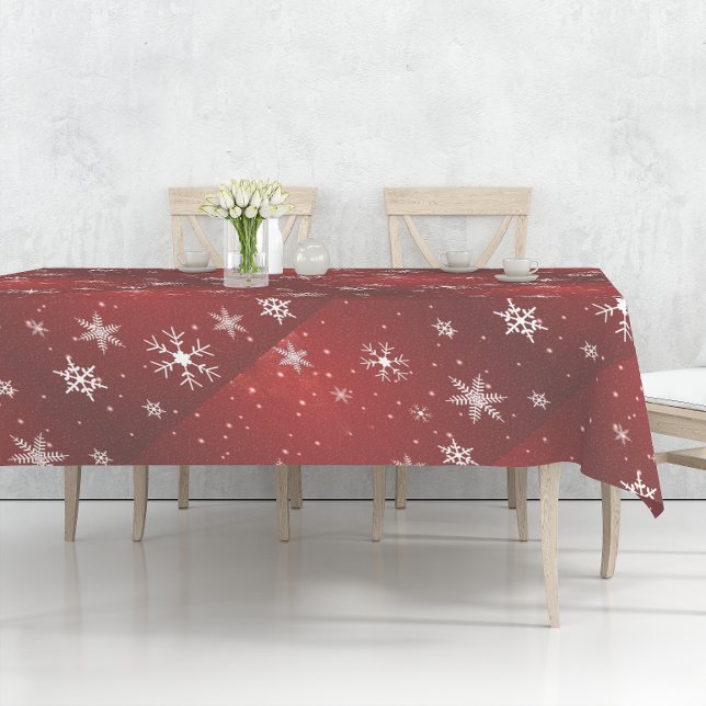 Toalha De Mesa Flocos de neve brancos com toalha de fundo vermelh (White Snowflakes with Red Background Tablecloth)