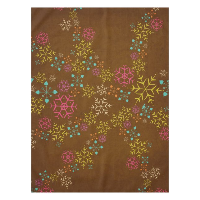 Toalha De Mesa Flocos de neve brancos em Tablecloth marrom (Frente)
