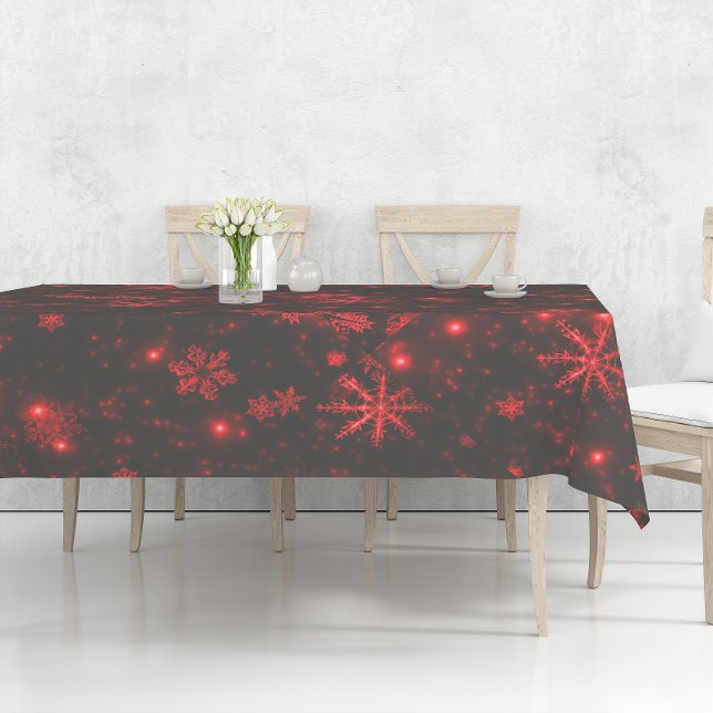 Toalha De Mesa Flocos de neve com Tablecloth de Fundo Vermelho (Snowflakes with Red Background Tablecloth)