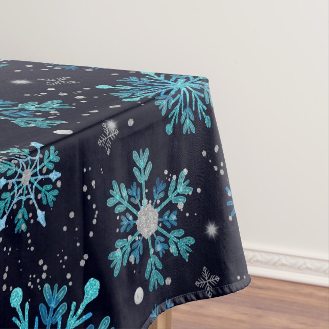 Toalha De Mesa Flocos de Neve de Inverno Azul e Prata (Posição Original)