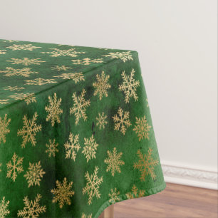 Toalha De Mesa Flocos de Neve de Inverno em Verde e Dourado Festi