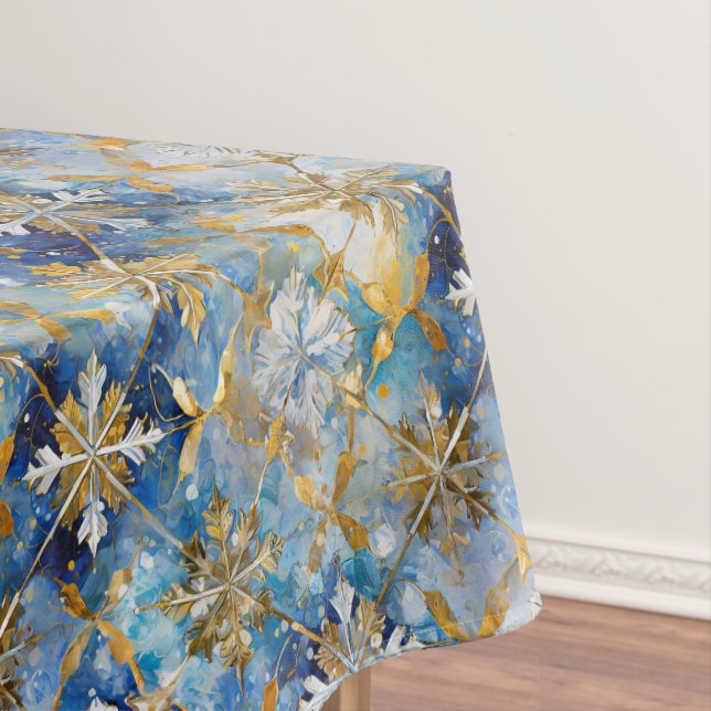 Toalha De Mesa Flocos de Neve de Natal Azul Dourado Branco (Posição Original)