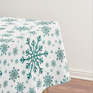 Toalha De Mesa Flocos de neve de Natal Verde e Esmeralda em Branc