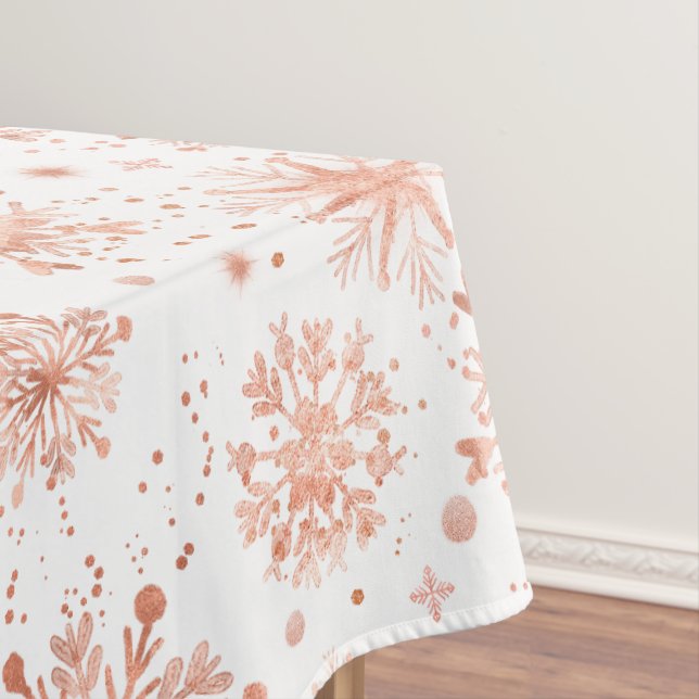 Toalha De Mesa Flocos de Neve de Rosa Dourado no Branco (Posição Original)
