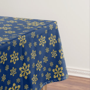 Toalha De Mesa Flocos de neve Dourados no azul