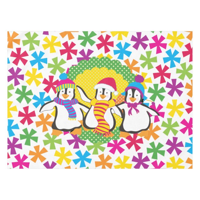 Toalha De Mesa Flocos de neve e pinguins Tableclota de férias de  (Frente (Horizontal))