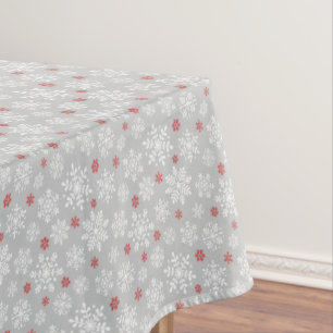 Toalha De Mesa Flocos de neve elegantes, brancos e vermelhos, em