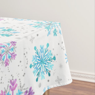 Toalha De Mesa Flocos de Neve Inverno Roxo e Azul