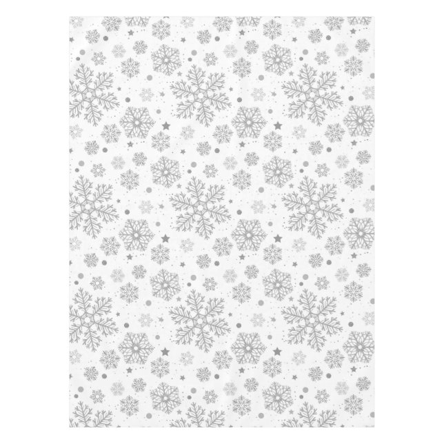 Toalha De Mesa Flocos de neve prateados em branco (Frente)