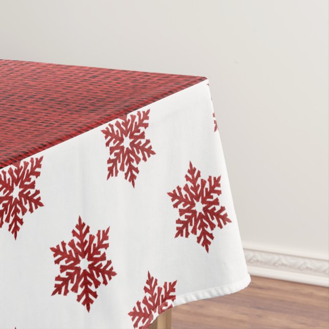 Toalha De Mesa Flocos de neve vermelhos de Natal e Burlap falso (Posição Original)
